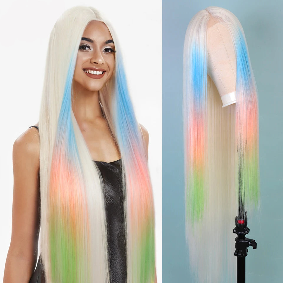 Long straight and smooth wig, colored wig