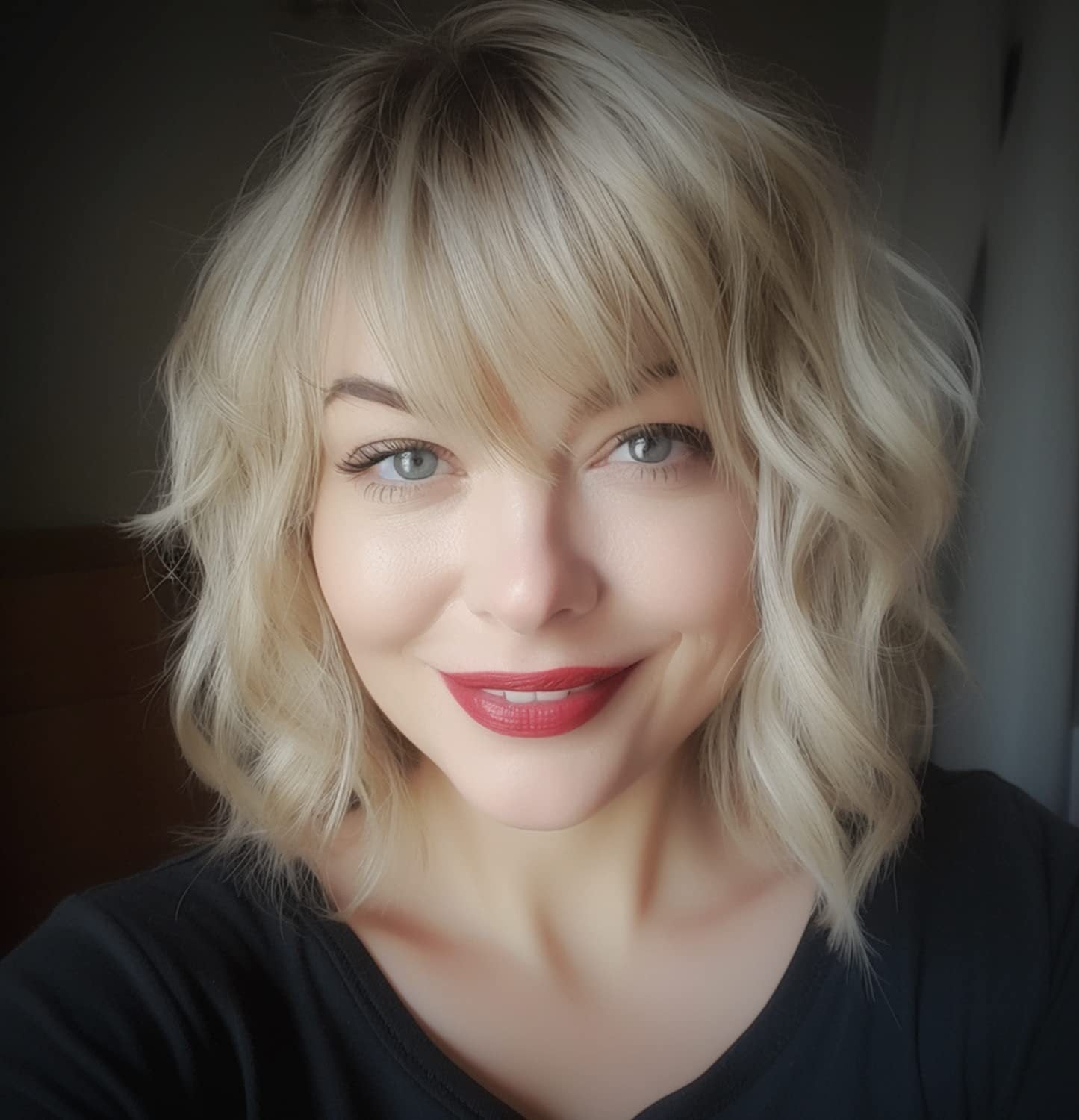 Short Curly Lace Front Wig With Headband Womens Bangs