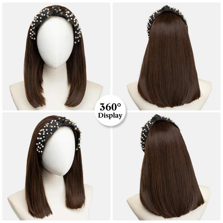 Straight wigs fashionable slightly with high quality pearl headbands easy to install headbands wigs for girls natural human hair