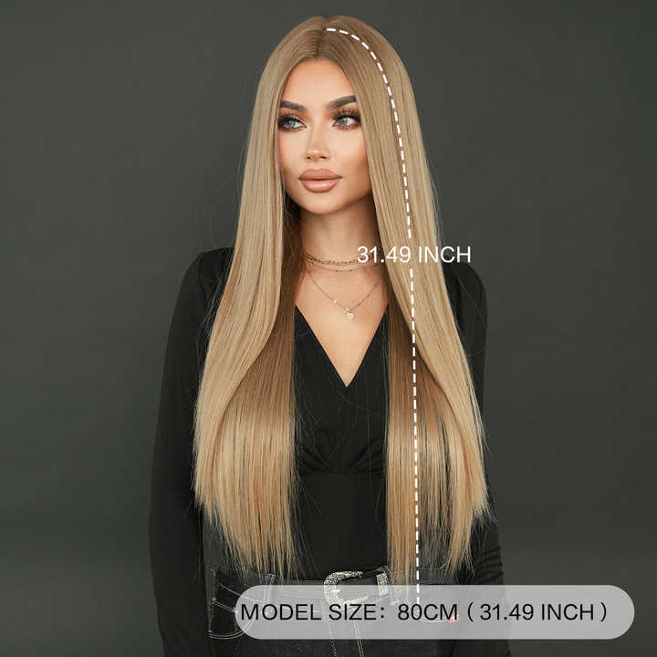 Blonde wig with center parted bangs for women's daily use