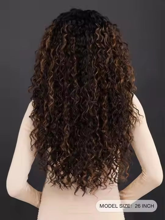 Highlight Black Blonde Lace Front Wig African Curly Black Women's Central Water Wave