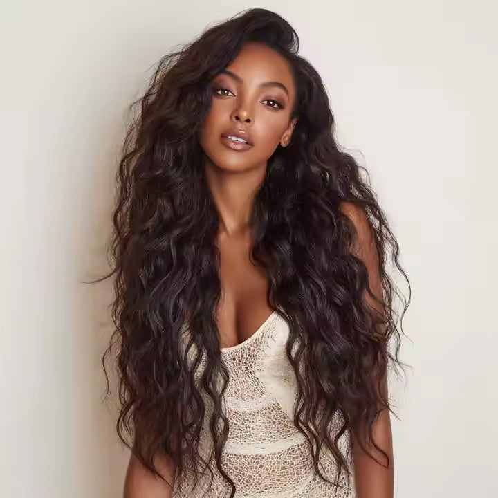 Heat Resistant Synthetic Wig Black Lace Wavy Women's