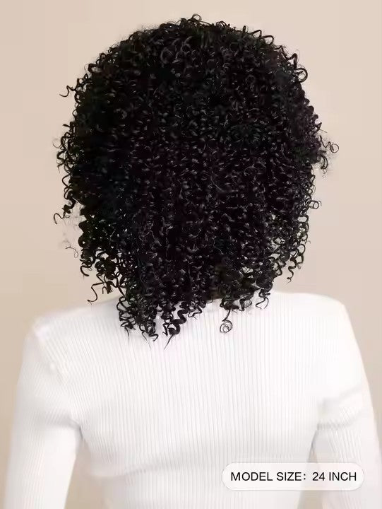 Short Curly Afro Wigs for Black Women, Soft & Natural Kinky Curly Wig, Glueless Synthetic Wig with Bangs, Natural Black Wig 16"