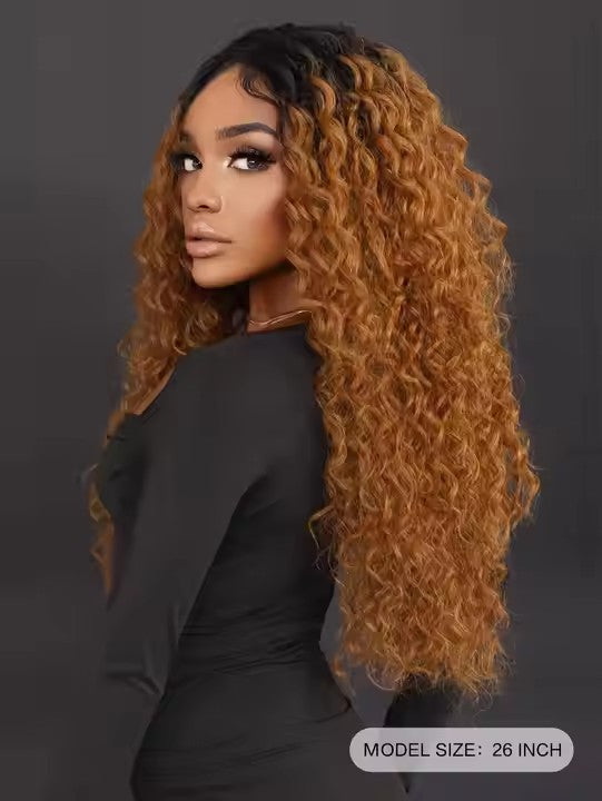 Blonde Lace Front Wig African Curly Black Women's Middle Part Light Brown